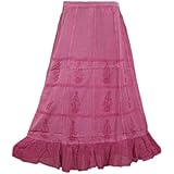 Mogul Women's Hippie Skirt Blue Embroidered Rayon Flare Hippie Skirts