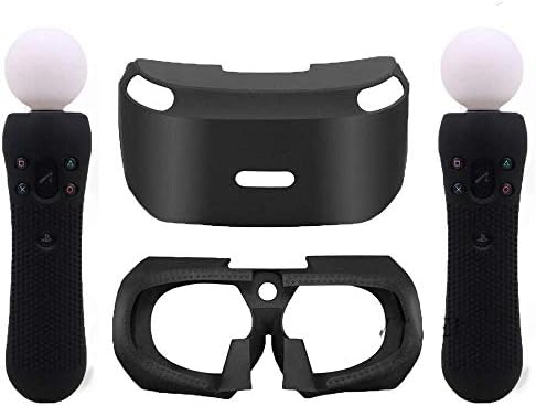 3D Glass Protective Silicone Skin Case Eye Shield for PSVR PS VR Headset+ 2pcs Silicone Protective Skin Case for Sony PS VR Move Motion Controller Black