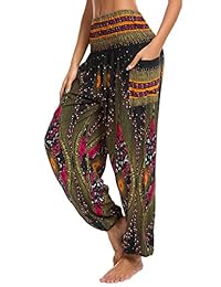 Pantalones urbanos CoCo con estampado de pavo real, cintura ahumada, pantalones harem boho