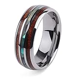 2People Hawaiian Wood and Abalone Shell Tungsten Carbide Rings Wedding Bands for Men
