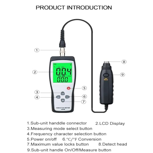 AS63B - Analizador de vibración LCD portátil, medidor de vibración, analizador de vibraciones, analizador de vibraciones, 0,1 a 199,9 m/s, analizador de vibraciones, analizador