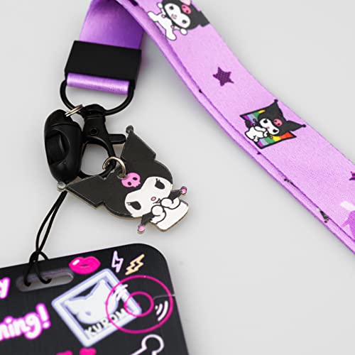 Cartoon Lanyard ID Holder Kawaii Cat Key Card Cute Badge Holder with Lanyards for Girls Women Gift (Purple)