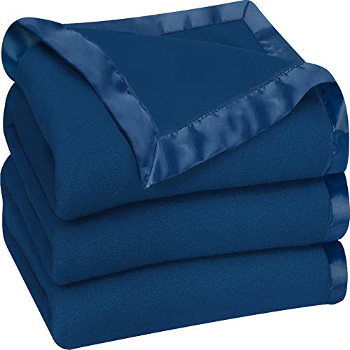 Utopia Bedding Fleece Blanket Queen Size Navy Soft Cozy Sateen Bed