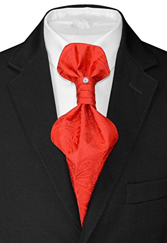 Vesuvio Napoli PreTied ASCOT Paisley Solid RED Color Cravat Men's Neck Tie - Thumbnail 2