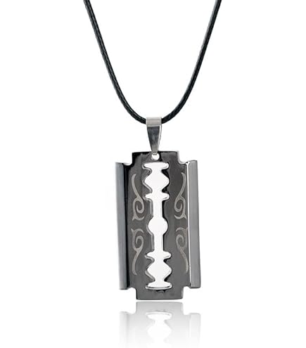 MD Barber Razor Blade Necklace with Ball Chain & Key Ring (Black