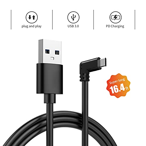 Type C Data Cable, USB C to USB 3.0 Right-Angle Data Cable (16 FT), can be Used to Connect Oculus Quest VR Devices, Fast Charging and high-Speed Data Transmission…