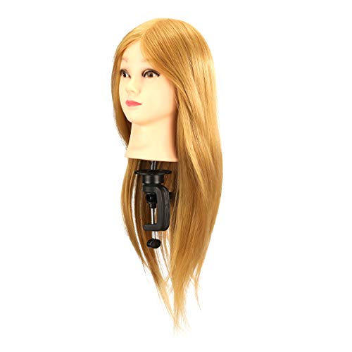 Kaleurrier Female Mannequin Head with 22 inches Human Hair Blonde Dummy Head Practice Doll Head Cosmetology and Hairdressing Hair Styling Training Head Model Manikin With Free Table Clamp (Color:Gold)