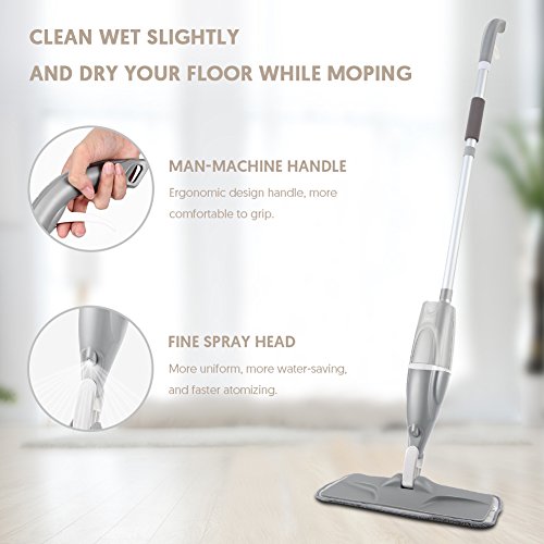 FORSPEEDER Spray Mop for Floor Cleaning, Hardwood Floor Mop with a 640 ML Refillable Bottle and 2 Washable Mop Heads, Handle Mop for Home Kitchen (Spray Mop with 2 Mop Pads) - Thumbnail 2
