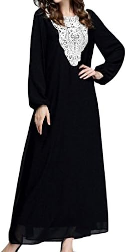 BabyYoungWomen BabyYoung Women Pure Color Plus Size Muslim Stitching Lace Maxi Beach Dress 3XL Black