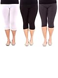 American Trends Women's Plus Size Stretch Modal 3/4 Smooth Capri Leggings (FBA) 3 Pack Black & White & Dark Grey 4XL Plus