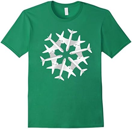 Mens Airplane Snowflake Christmas T-shirt Airlines Xmas Noel Large Kelly Green