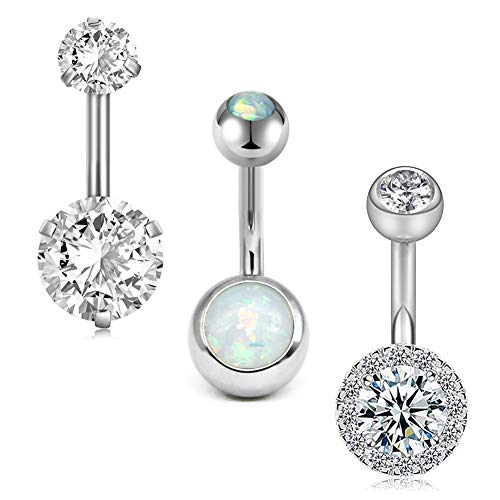 MODRSA 14G Stainless Steel Belly Button Rings for Women Girls Navel Barbell Stud CZ Body Piercing Rings 10mm Bar - Thumbnail 2