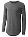 URBANCREWS Mens Hipster Basic Longline Long Sleeve Crewneck T-Shirt Charcoal, XL