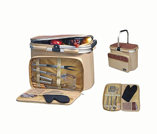 Aluminum Framed Picnic Cooler Basket With Bbq Tool Set
