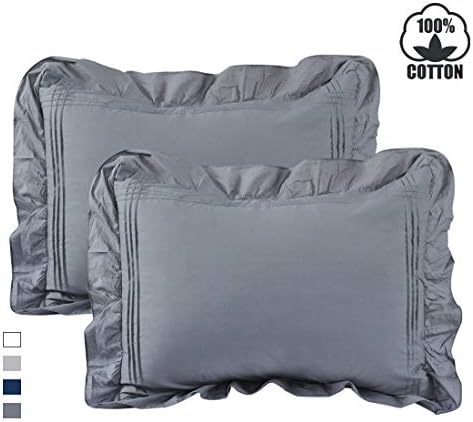 YINFUNG Ruffled Pillow Shams Dark Gray Charcoal Lace Pillowcases Shabby Chic Farmhouse Victorian Country Set of 2 Pillow Cover Standard Princess Frilly Protector Pure Cotton Pintuck Pretty Cute 20x26