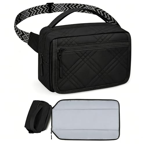 Diaper Bag Fanny Pack Quilted Black Large