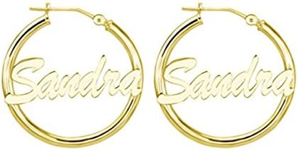 Lutilo 925 Sterling Silver Personalized Simple Hoop Name Earrings Custom Made with Any Names (Golden)
