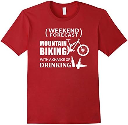 Men's Funny Mountain Bike Shirt Weekend Forecast MTB T-shirt Large Cranberry