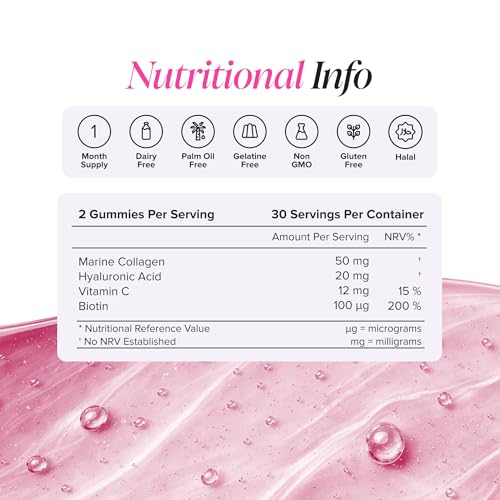Collagen Gummies - Collagen Peptides with Hyaluronic Acid, Vitamin C & Biotin - Collagen Supplements for Women & Men - More Convenient Than Collagen Powder - 60 Marine Collagen Gummies - Novomins