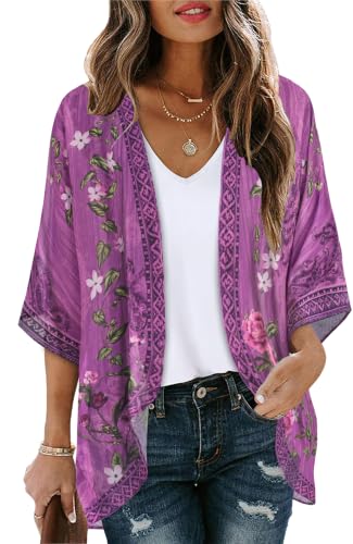 Women's Floral Kimono Cardigan Cover Up Casual
