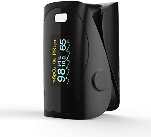 Pulse Oximeter - Fitfaith Pro Series M110E Six Display Modes Fingertip Pulse Oximeter Blood Oxygen Saturation Monitor with Lanyard (Mystic Black)