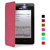 Mulbess - Amazon Kindle 4 Lighted Genuine Leather Case Cover with Built-in-led Light (Wine Purple)