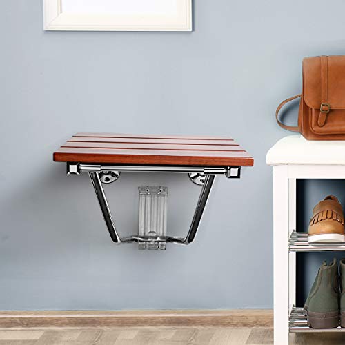 Giantex 15" Folding Shower Seat Bench Wooden Wall Mount Solid Wood