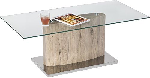 Mango Steam Monterey Coffee Table - Cypress Tan - Clear Tempered Glass Top, Wood Textured Body, Stainless Steel Base