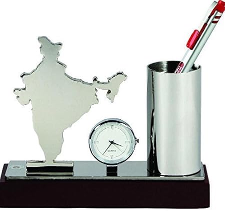 Deals Outlet Brass & Stainless Steel India Showpiece Watch With Pen Holder ,(Model 423)