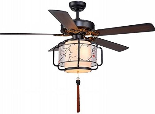 YLXB Fan Lights Living room dining room bedroom ceiling fan lights Wood Foliage Birdcage LED remote control silent fan chandelier
