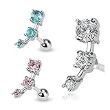 Stainless Steel Triple CZ Droplet Tragus/Cartilage Piercing Stud- 16GA 1/4