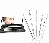 Bokdy 5-in-1 Blackhead Remover Tools, Pimple/Acne/Comedone/Zit Extractor Removal Kit, Face Cleaning Kit, Treatment for Blemish, Whitehead, Zit Removing, Stainless Steel, with Mirror Case