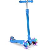 BELEEV Kick Scooter for Kids 3 Wheel Scooter, 4 Adjustable Height, Lean to Steer with PU LED Light Up Wheels for Children from 3 to 13 Years Old (Sky Blue)