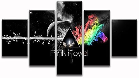 Pink Floyd rock music wall art canvas prints art abstract home decor for living room black and white modern Pictures pictures 5 panel large HD printed painting Framed Ready to hang