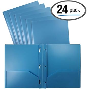 Better Office Products Light Blue Plastic 2 Pocket Folders with Prongs, 24 Pack, Heavyweight, Letter Size Poly Folders with 3 Metal Prongs Fastener Clips, Light Blue