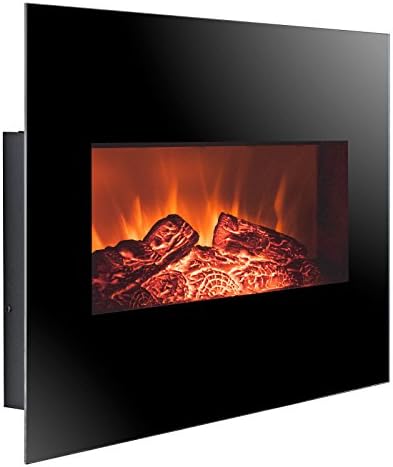 NEW Back, 26" Wall Mount Black Electric Fireplace Firebox Red Orange 3D Flame Logs Heater