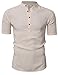 Kuulee MrWonder Men's Casual Henley Neck Short Sleeve Daily Look Linen Shirts Solid Beach Shirt Beige