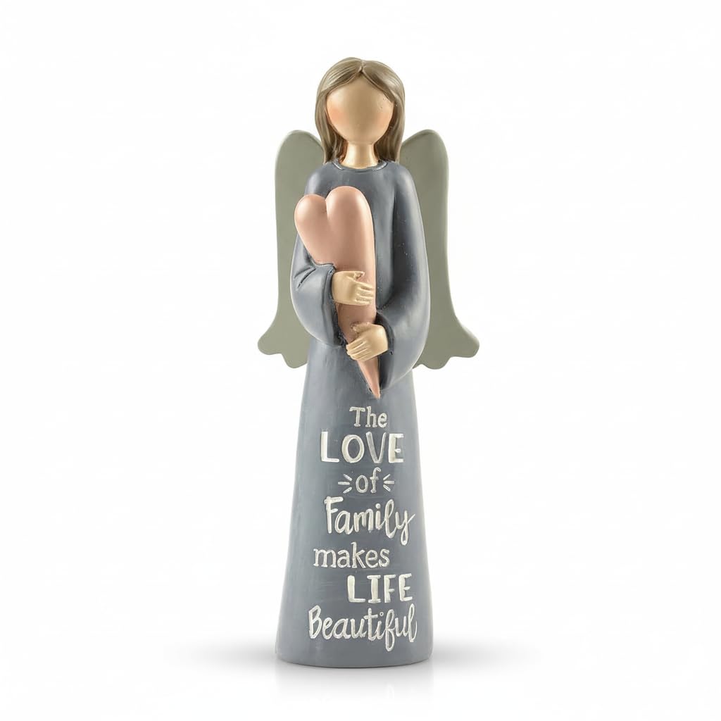 Angel Figurine Family Love Holding Heart Guardian Angel Sentimental Gift, Slate Blue