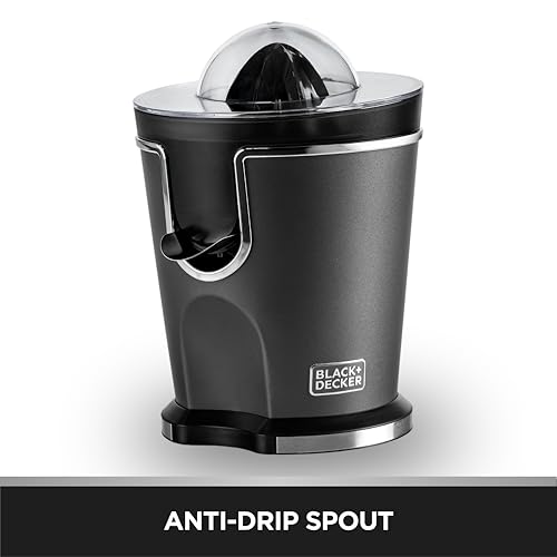 BLACK+DECKER Premium Stainless Steel Citrus Juicer, 100W Powerful Motor, Anti-Drip Spout, Pour-into-Glass Design, Dishwasher Safe, Premium Metallic Finish, Anti-Slip Rubber Feet | SSCJ165-B5