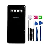 Replacement Rear Housing Battery Back Door Cover for Samsung Galaxy S10 SM-G9730 with Adhesive Preinstalled Repair Part Outer Glass Case (with Camera Lens Cover) (Black)