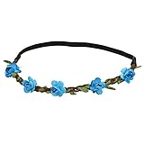 Hippie Love Flower Garland Crown Festival Wedding Hair Wreath BOHO Floral Headband (Blue)