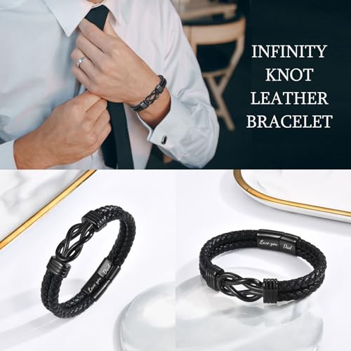 Gifts for Dad Grandad Husband Son Grandson, Infinity Knot Leather Bracelet for Brother Uncle Boyfriend Nephew, Christmas Birthday Fathers Day Valentines Gifts for Him, Stocking Fillers for Men Boys
