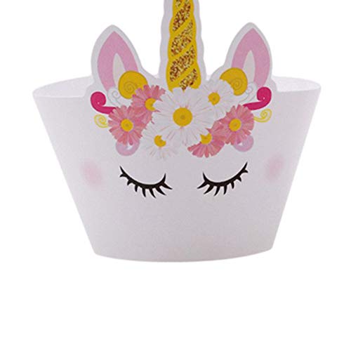 Xeminor Premium Unicorn Party Decorations for Kids Baby Cake Toppers, Plates, Napkins, Gifts Bag, Ppcorn Box Birthday Party Celebration Paper Tableware Decorations 12 Cake Wrapper and Topper