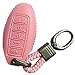 Alegender Leather Pink 5Btn Key Cover Case Fob Protector Fits for 2017 2018 2019 2020 Nissan Rogue Maxima Altima Sedan Pathfinder