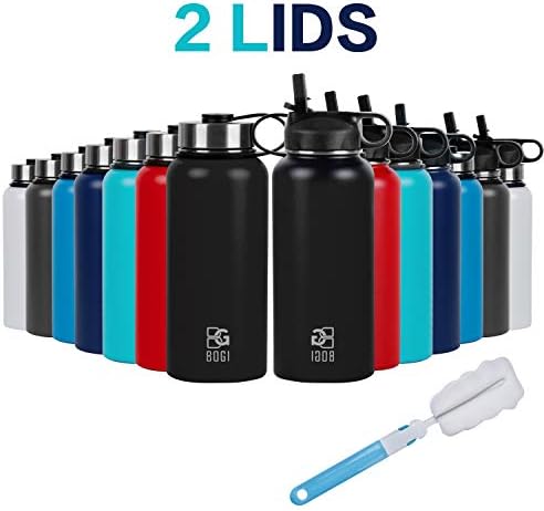 BOGI 960ml Vacuum Insulated Water Bottle Double Wall Stainless Steel Bottle -Sports Travel Flask Cup Keep Hot or cold for Outdoor Fitness Camping Cycling with BPA Free Straw Lid+Cleaning Brush