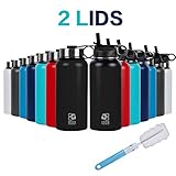 BOGI 32oz Vacuum Insulated Water Bottle Double Wall Stainless Steel Bottle -Sports Travel Flask Cup Keep Hot or Cold for Outdoor Fitness Camping with BPA Free Straw Lid+Cleaning Brush(Red)