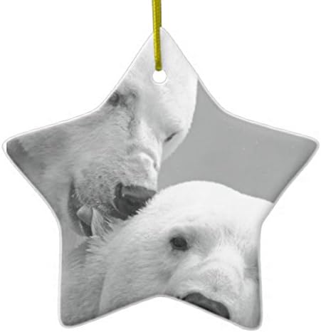 White Polar Bear DoubleSided Star Ceramic Christmas Ornament