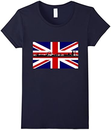 Women's London Skyline British Union Jack Flag T Shirt Medium Navy