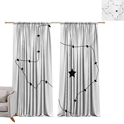 Anzhutwelve Texas Star,Light Blocking Drapes USA State Map with Barbed Wire Pattern Monochrome Border Control Image W84 x L96 Decorative Curtains for Living Room
