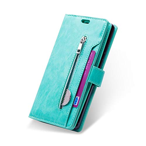 Samsung Note 9 Zipper Wallet Case with Card Holder, Ultra Slim Magnetic PU Leather Folio Flip Cover,Screen Protective Back Shell with Hand Strap for Galaxy Note 9 (2018 Release) (Green)